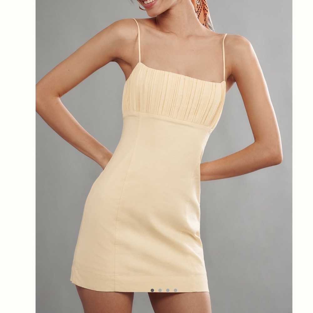 Anthropologie Sleeveless Linen Mini Dress Maeve Ophelia New 14 Butter Yellow - Picture 3 of 15